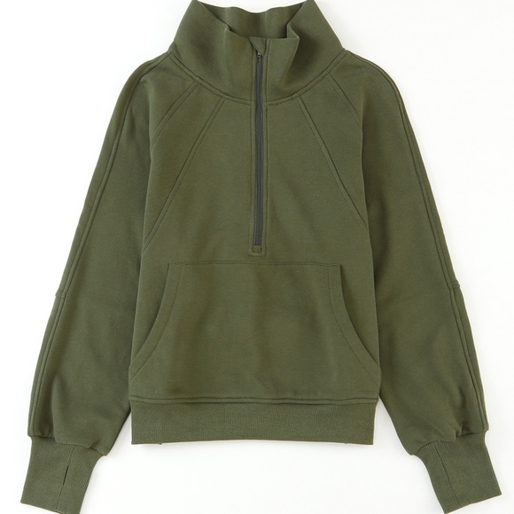 Olive Green Funnel Collar Sweater - Picture 6 of 9